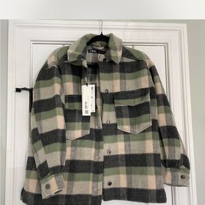 Zara Green and Cream Checkered Jacket